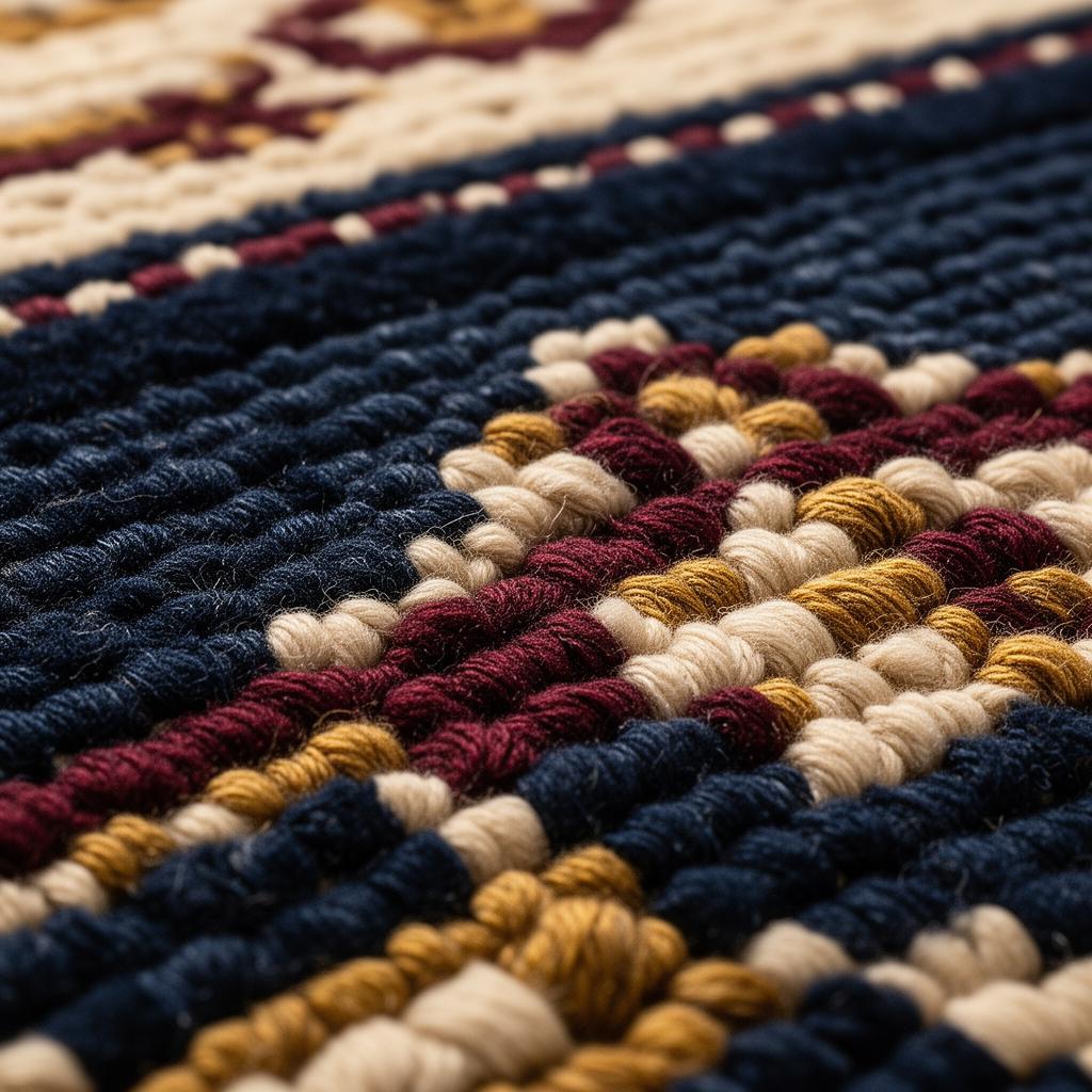 Close-up of hand-woven rug texture showing intricate knot detail